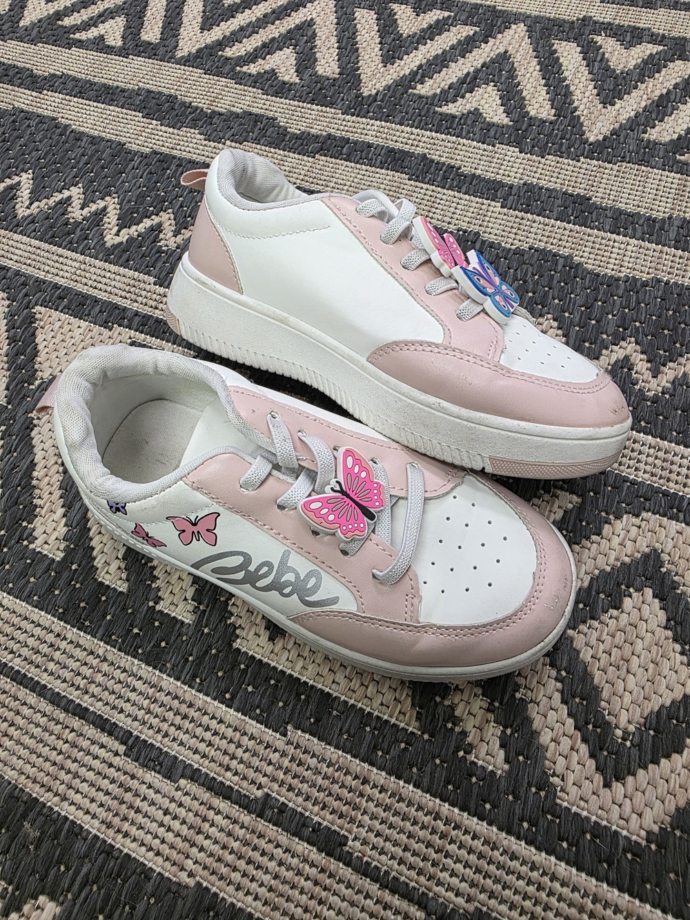 bebe White and Pink Butterfly Lace-Up Sneakers